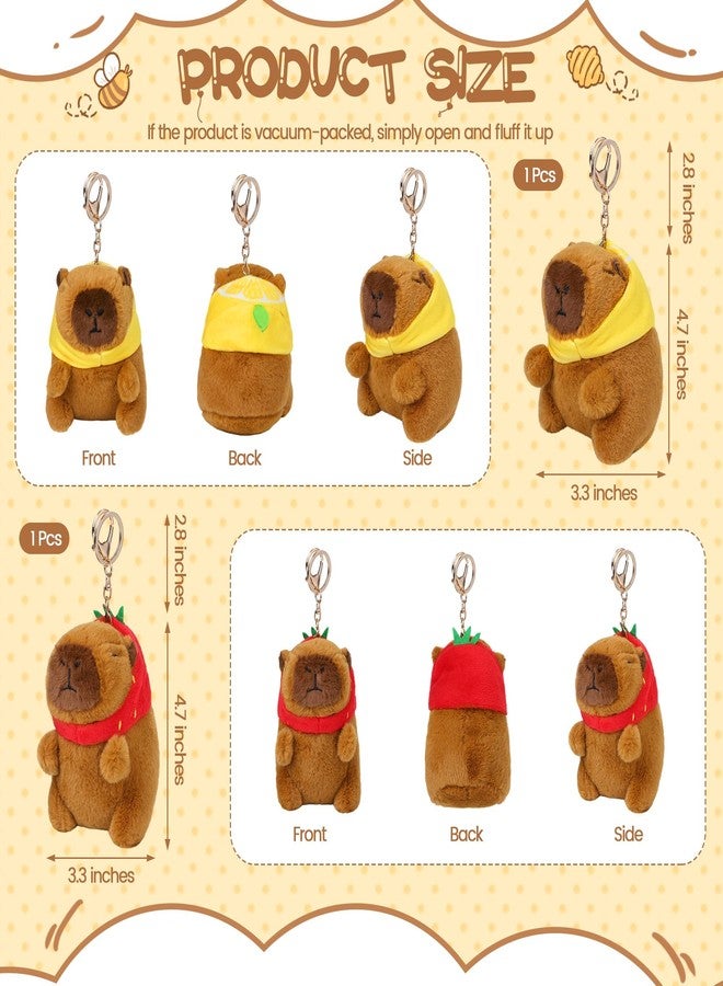 Aodaer 2 Pieces Capybara Plush Keychain, Capybara Stuffed Animals Plush Toy Pendant for Backpack Birthday Gifts Party Favor (Strawberry Hat, Lemon Hat) - Image 2